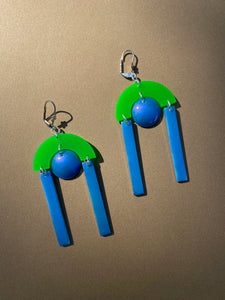 SUNRISE EARRINGS IN NEON GREEN AND BLUE SHIMMER